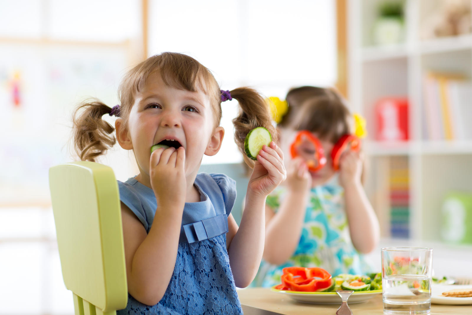 Children eating vegetables for breakfast